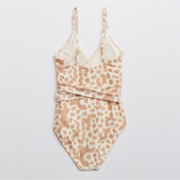 Aerie One Piece Wrap Full Coverage Leopard Bathing Suit Size Medium - Picture 3 of 11